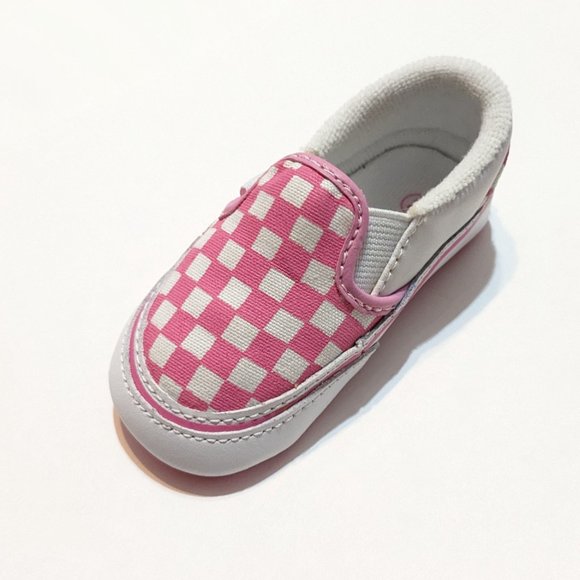 VANS Baby/infant shoes, classic slip-on pink and white checkerboard walkers - Picture 8 of 13